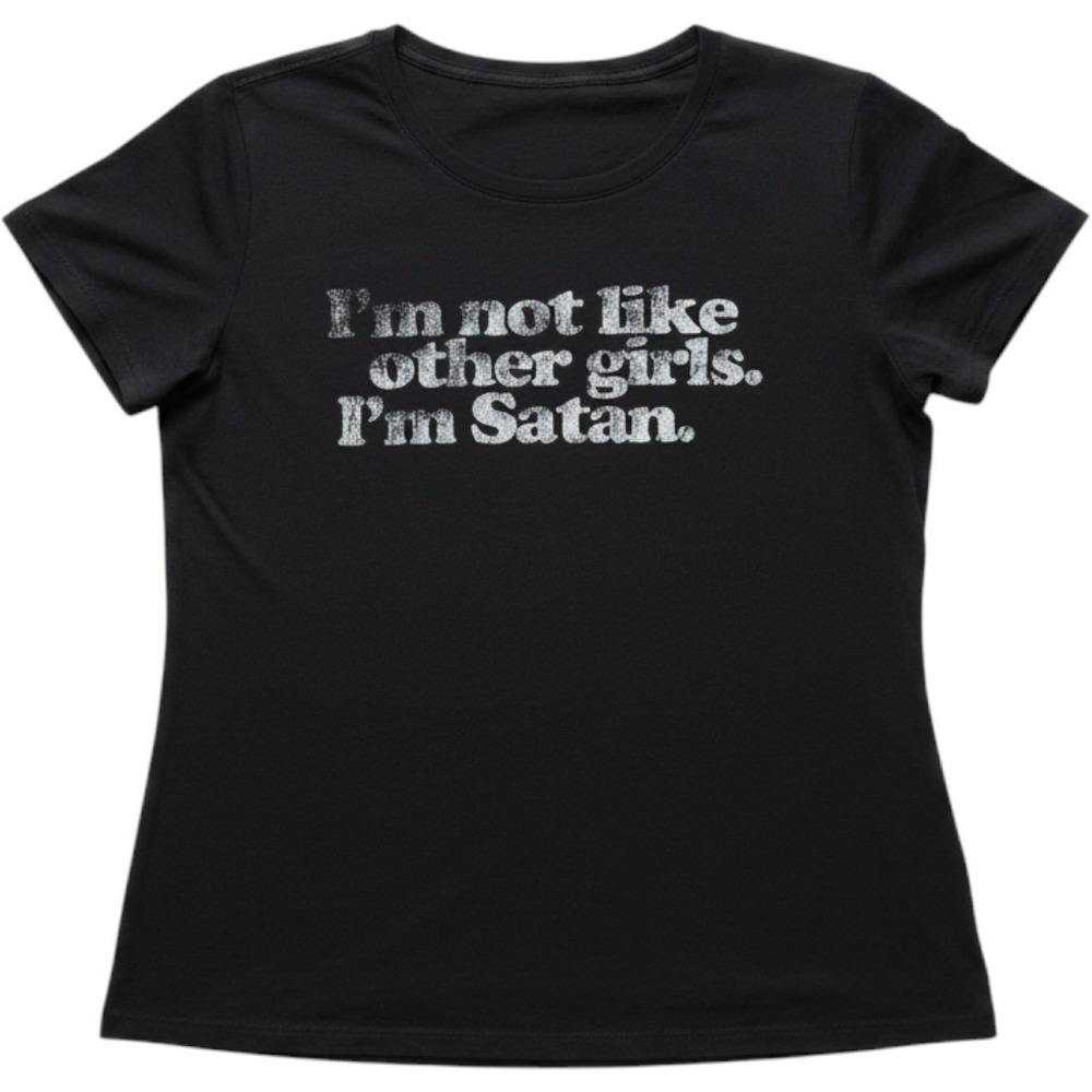 Shirt Womens M Black Scoop Neck Short Sleeve Satan Funny Graphic Gothic Top